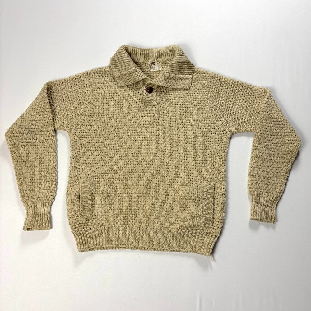 Vintage Montgomery Ward Mens Collared Sweater Tan Sz M/L Acrylic Knit